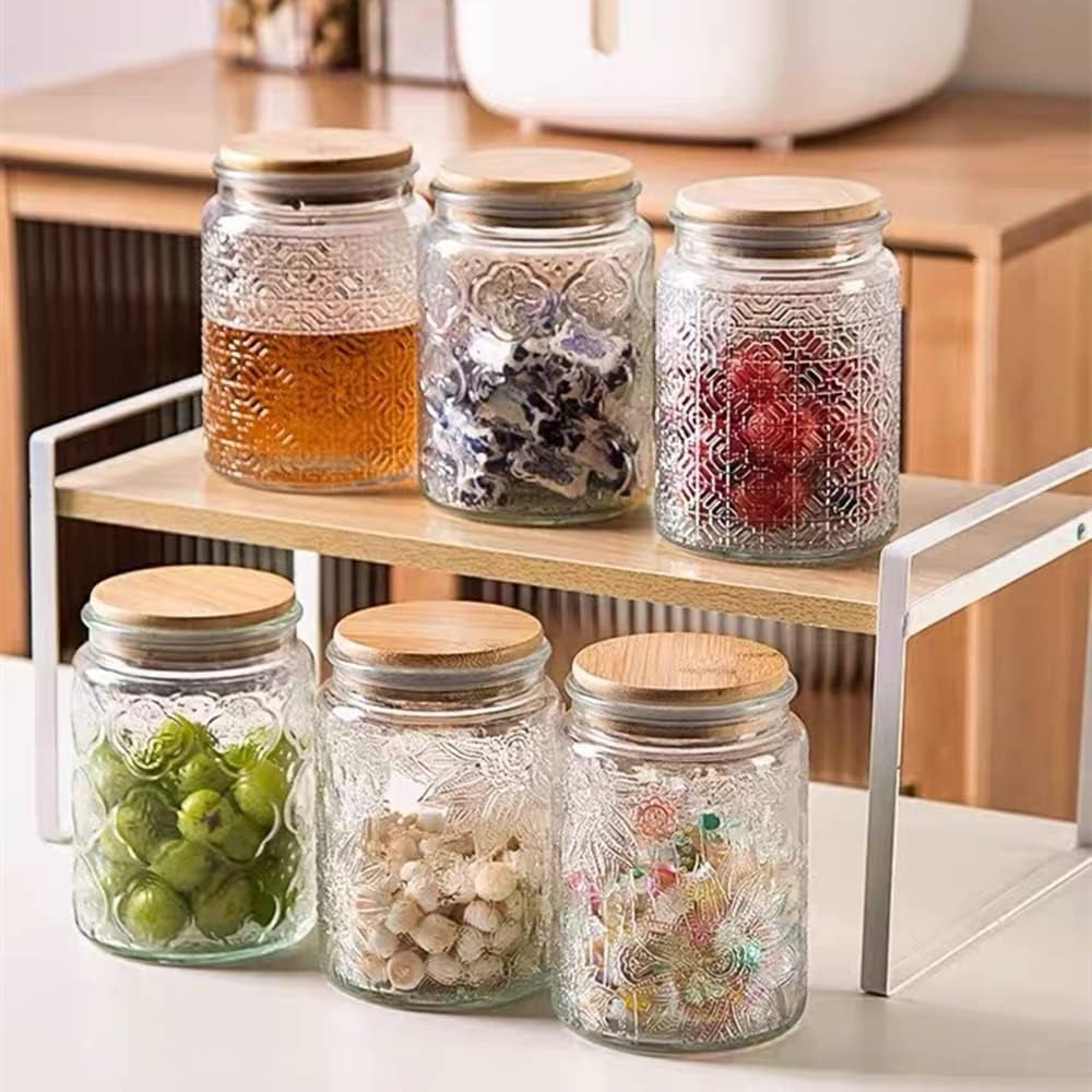23.7 FL OZ Vintage Glass Jar Canister Airtight Storage Jar Container with Bamboo Wooden Lid for Kitchen Counter, Pantry, Coffee, Tea, Sugar