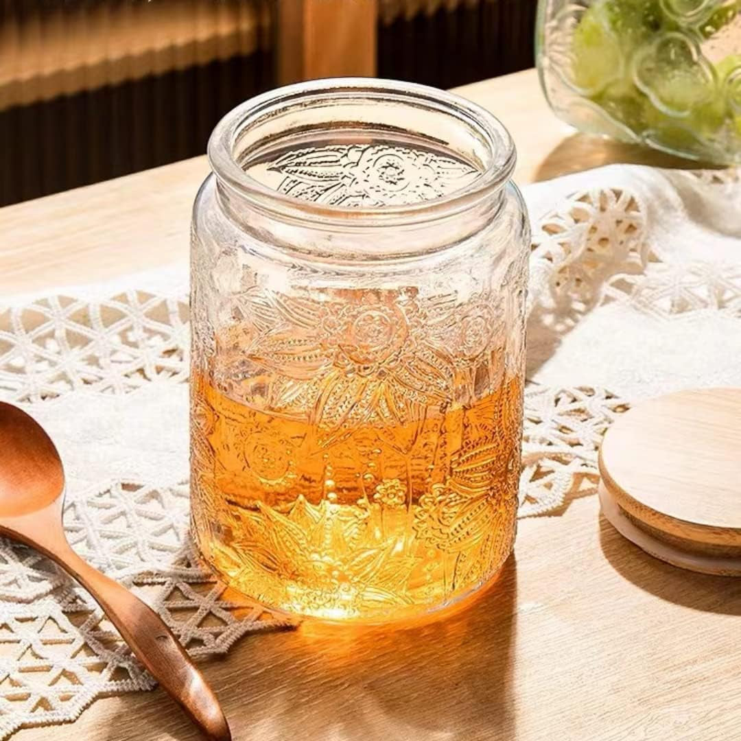 23.7 FL OZ Vintage Glass Jar Canister Airtight Storage Jar Container with Bamboo Wooden Lid for Kitchen Counter, Pantry, Coffee, Tea, Sugar