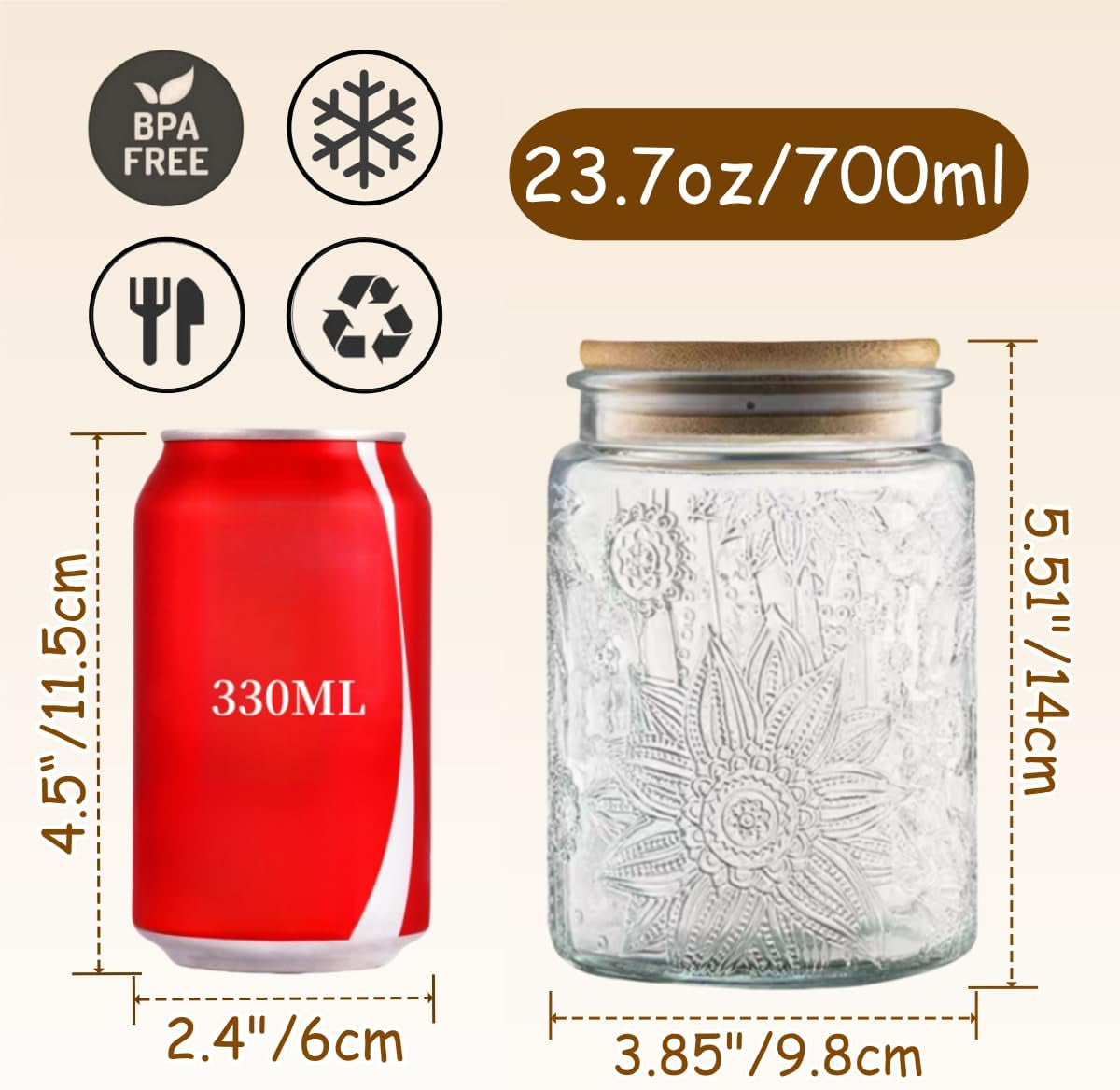 23.7 FL OZ Vintage Glass Jar Canister Airtight Storage Jar Container with Bamboo Wooden Lid for Kitchen Counter, Pantry, Coffee, Tea, Sugar