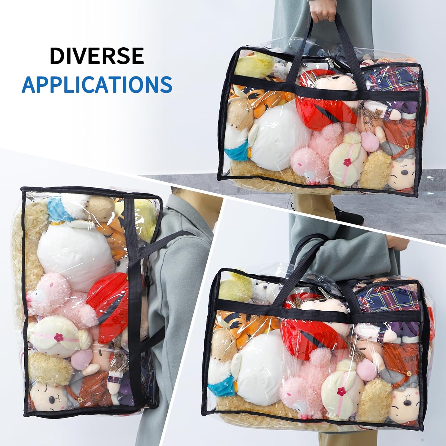 Blanket Storage Bags 60L Extra Large Plastic Vinyl Clear Storage Bag for Clothes, Comforter, Bedding, Moving Bags with Zipper and Reinforced Handle (4Pcs)