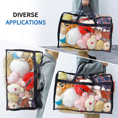 Blanket Storage Bags 60L Extra Large Plastic Vinyl Clear Storage Bag for Clothes, Comforter, Bedding, Moving Bags with Zipper and Reinforced Handle (4Pcs)