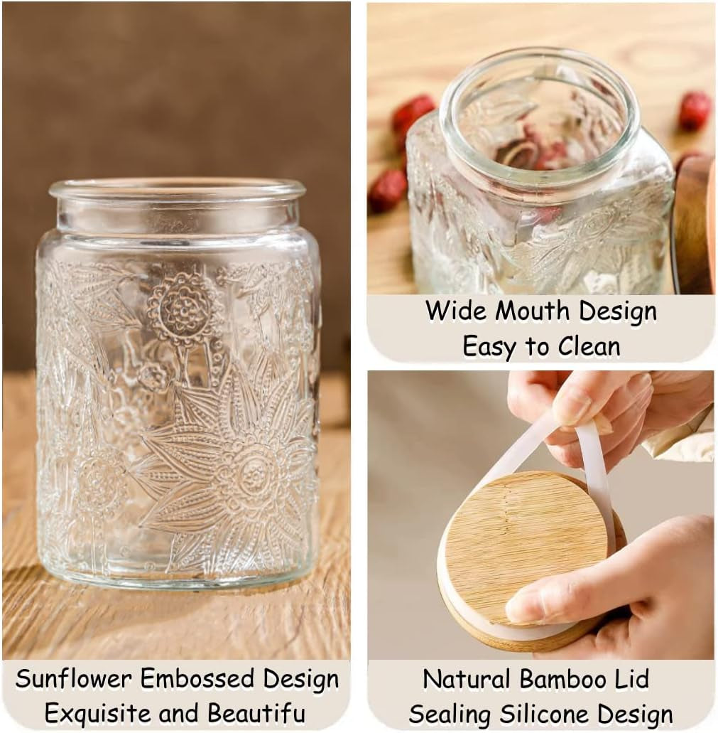 23.7 FL OZ Vintage Glass Jar Canister Airtight Storage Jar Container with Bamboo Wooden Lid for Kitchen Counter, Pantry, Coffee, Tea, Sugar
