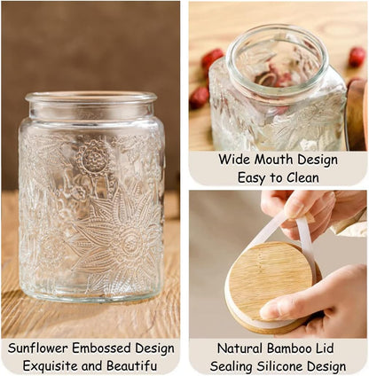 23.7 FL OZ Vintage Glass Jar Canister Airtight Storage Jar Container with Bamboo Wooden Lid for Kitchen Counter, Pantry, Coffee, Tea, Sugar