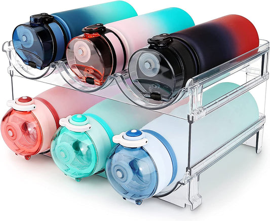 Water Bottle Organizer for Cabinet, 2 Packs Water Bottle Storage Rack, Water Bottle Holder for Cabinet, Stackable Water Bottle Storage Rack