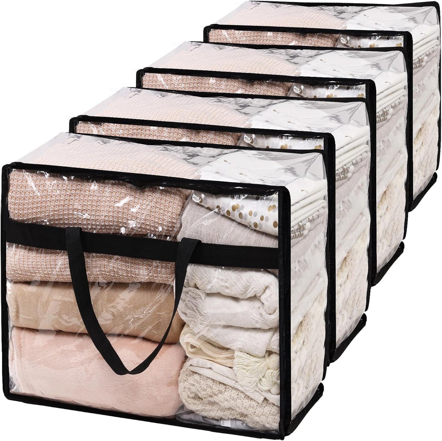 Blanket Storage Bags 60L Extra Large Plastic Vinyl Clear Storage Bag for Clothes, Comforter, Bedding, Moving Bags with Zipper and Reinforced Handle (4Pcs)