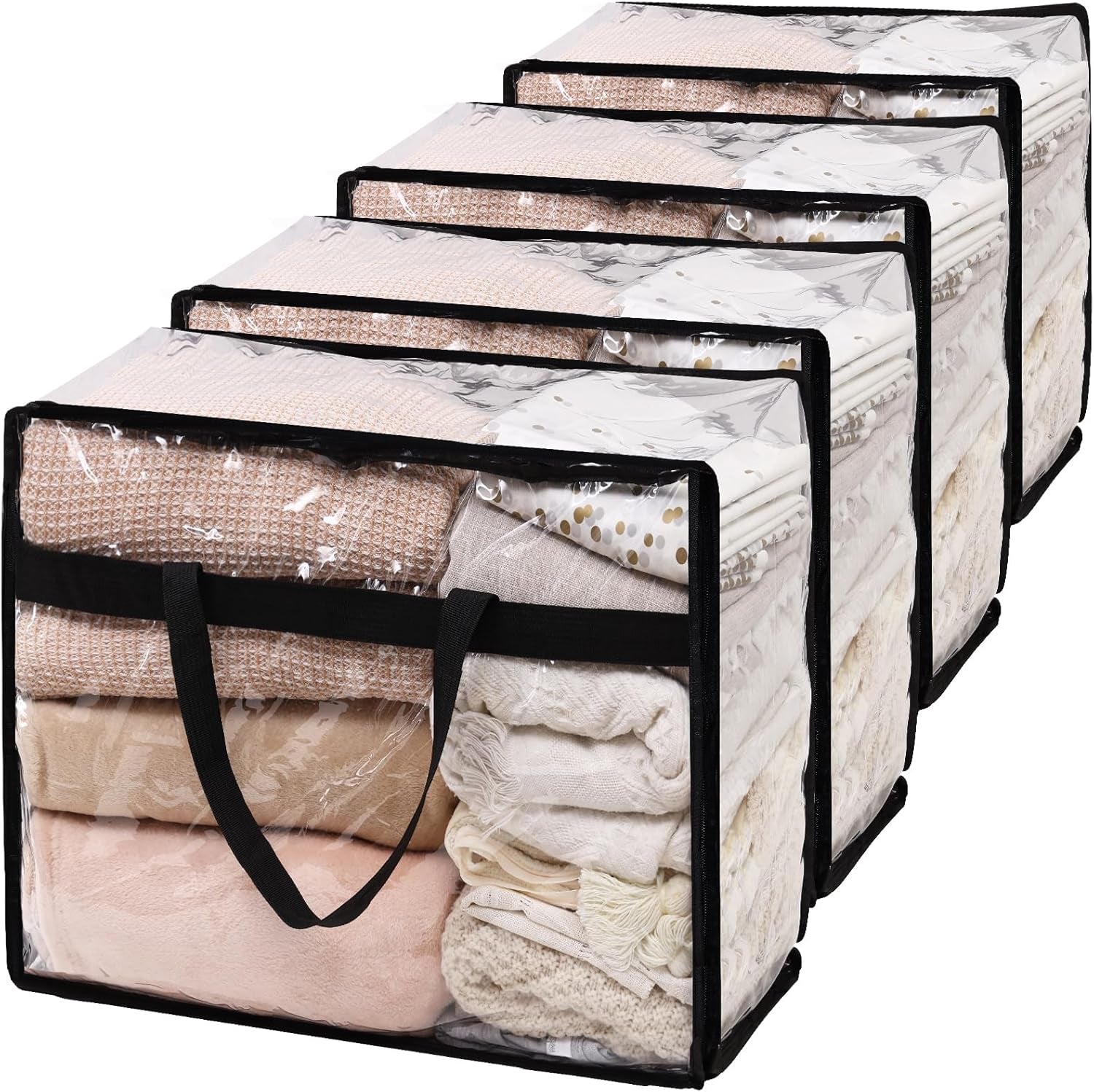 Blanket Storage Bags 60L Extra Large Plastic Vinyl Clear Storage Bag for Clothes, Comforter, Bedding, Moving Bags with Zipper and Reinforced Handle (4Pcs)