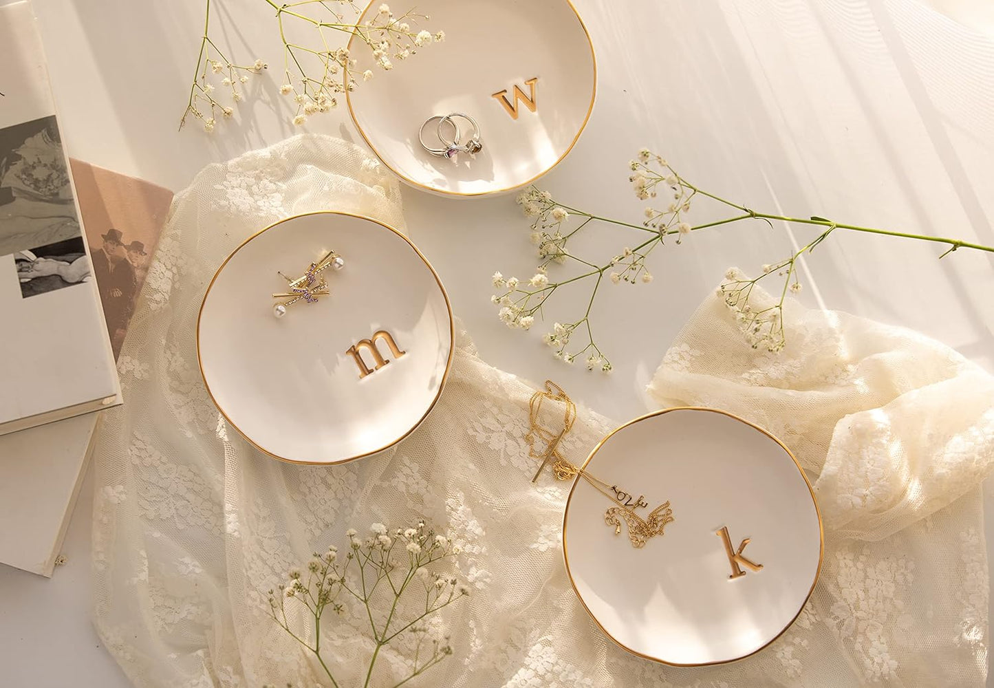 - Ceramic Jewelry Tray, Decorative Dish for Rings, Earrings, Necklaces, Bracelets, Keys, Birthday, Mother'S Day, Christmas Gift for Women, 4.7 Inches,