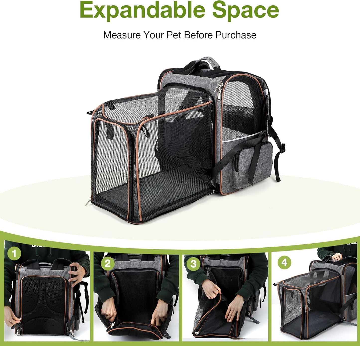 Cat Backpack Carrier Expandable Pet Carrier Backpack for Small Dogs Medium Cats Fit up to 18 Lbs, Dog Backpack Carrier, Foldable Puppy Backpack Carrier for Travel, Hiking, Outdoor Use