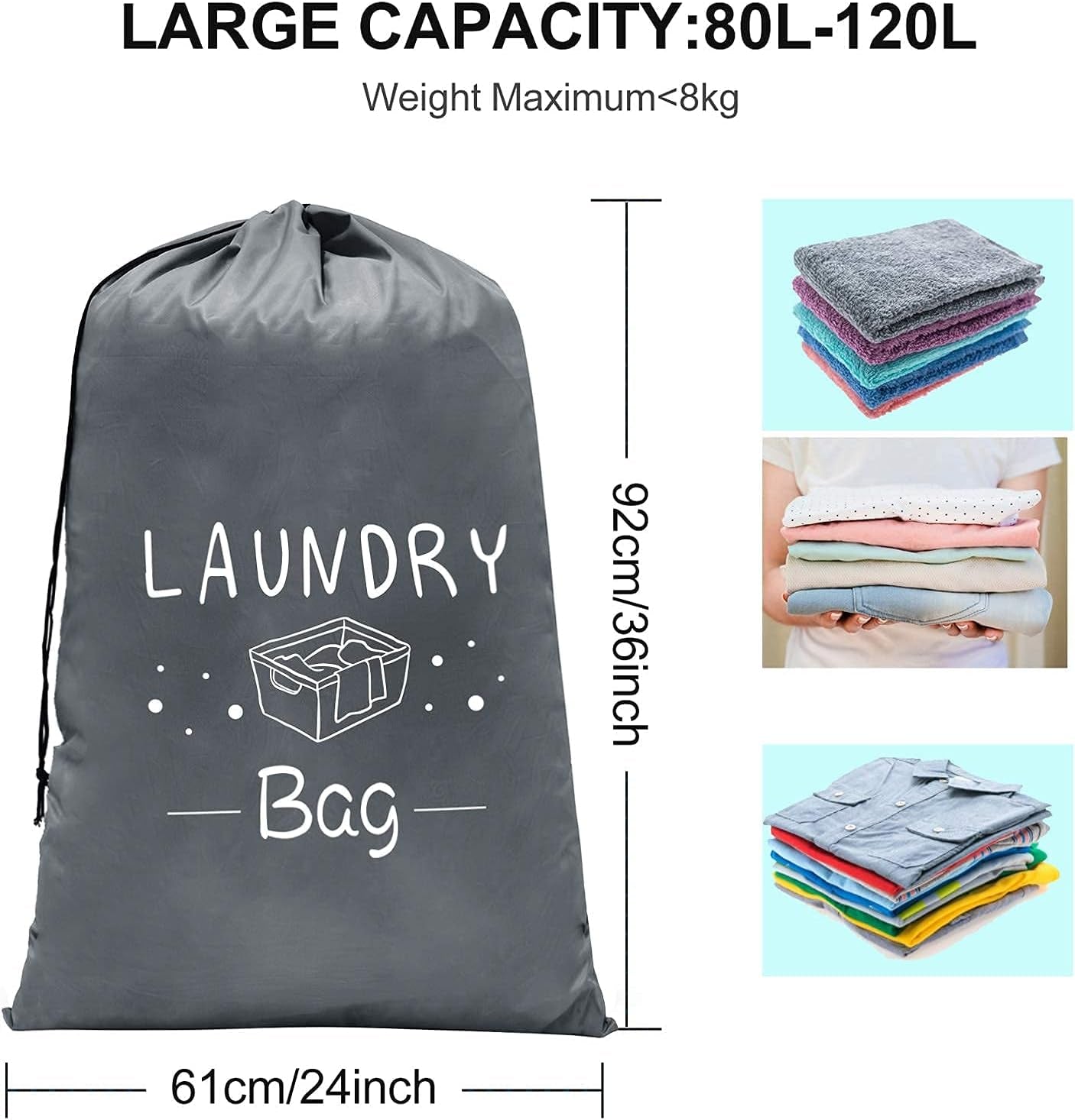 2 Pack Extra Large Travel Laundry Bag, 24" X 36" Durable Rip-Stop Dirty Clothes Shoulder Bag with Drawstring, Wash Me Heavy Duty Travel Laundry Bag, Large Hamper Liner, Machine Wash