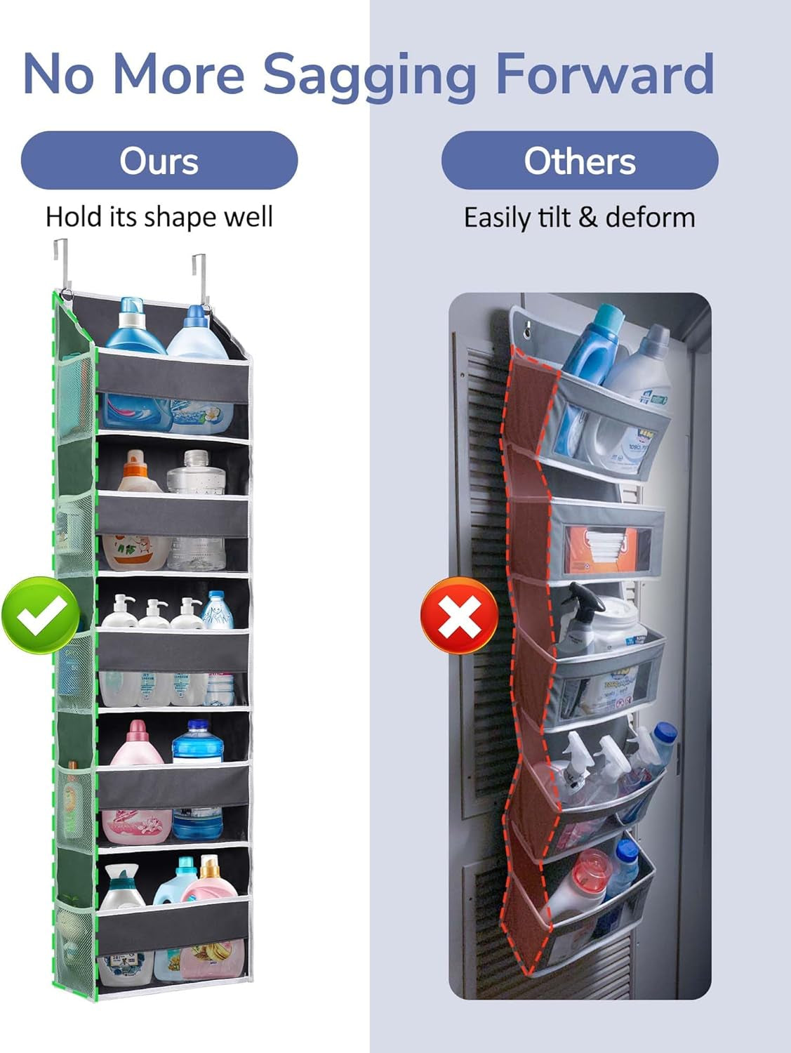 1 Pack over Door Organizer with 5 Large Pockets 10 Mesh Side Pockets, 44 Lbs Weight Capacity Hanging Storage Organizer with Clear Window Kids Toys, Shoes, Diapers, Dark Grey, 5 Layers