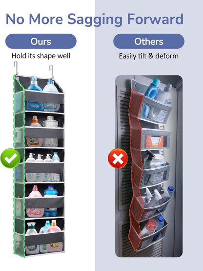 1 Pack over Door Organizer with 5 Large Pockets 10 Mesh Side Pockets, 44 Lbs Weight Capacity Hanging Storage Organizer with Clear Window Kids Toys, Shoes, Diapers, Dark Grey, 5 Layers