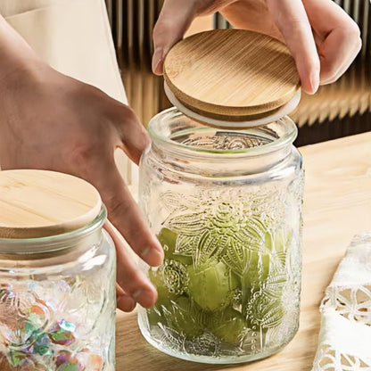 23.7 FL OZ Vintage Glass Jar Canister Airtight Storage Jar Container with Bamboo Wooden Lid for Kitchen Counter, Pantry, Coffee, Tea, Sugar