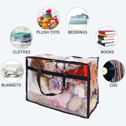 Blanket Storage Bags 60L Extra Large Plastic Vinyl Clear Storage Bag for Clothes, Comforter, Bedding, Moving Bags with Zipper and Reinforced Handle (4Pcs)