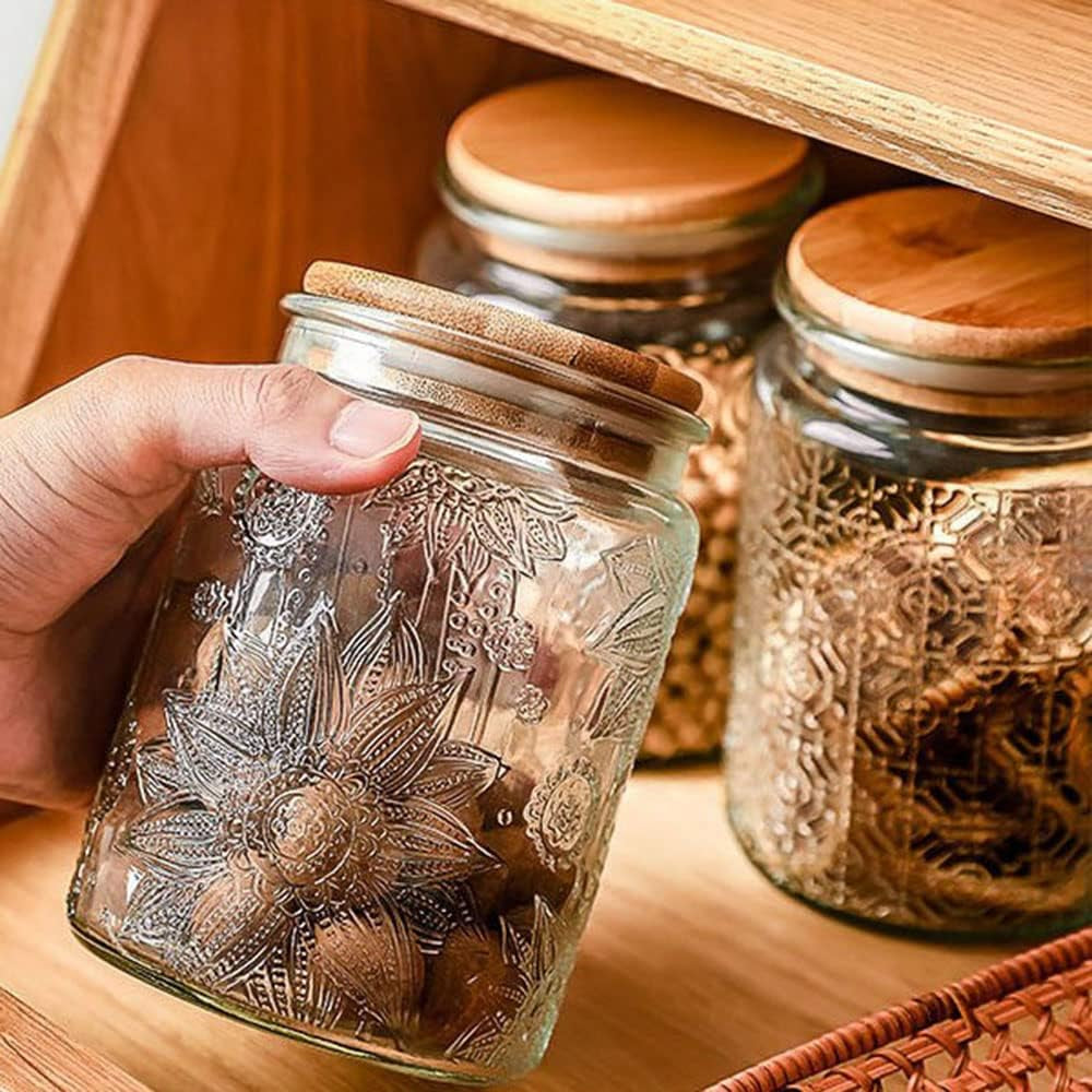 23.7 FL OZ Vintage Glass Jar Canister Airtight Storage Jar Container with Bamboo Wooden Lid for Kitchen Counter, Pantry, Coffee, Tea, Sugar