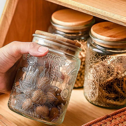 23.7 FL OZ Vintage Glass Jar Canister Airtight Storage Jar Container with Bamboo Wooden Lid for Kitchen Counter, Pantry, Coffee, Tea, Sugar