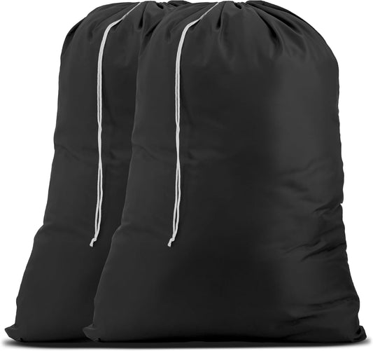 Nylon Laundry Bag - Locking Drawstring Closure and Machine Washable. These Large Bags Will Fit a Laundry Basket or Hamper and Strong Enough to Carry up to Three Loads of Clothes. (Black | 2-Pack)
