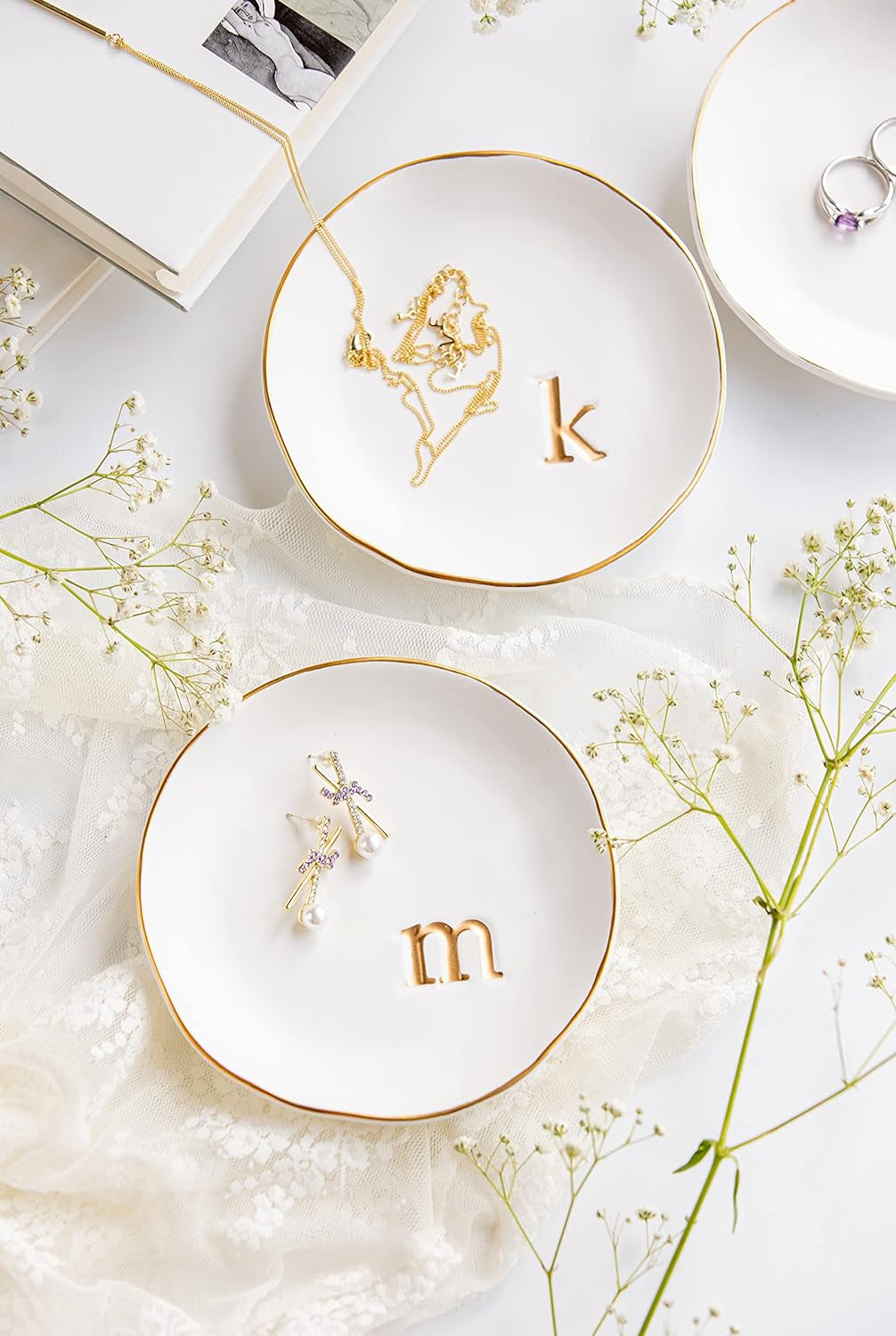 - Ceramic Jewelry Tray, Decorative Dish for Rings, Earrings, Necklaces, Bracelets, Keys, Birthday, Mother'S Day, Christmas Gift for Women, 4.7 Inches,