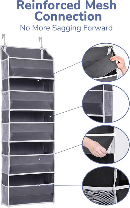 1 Pack over Door Organizer with 5 Large Pockets 10 Mesh Side Pockets, 44 Lbs Weight Capacity Hanging Storage Organizer with Clear Window Kids Toys, Shoes, Diapers, Dark Grey, 5 Layers