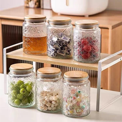23.7 FL OZ Vintage Glass Jar Canister Airtight Storage Jar Container with Bamboo Wooden Lid for Kitchen Counter, Pantry, Coffee, Tea, Sugar