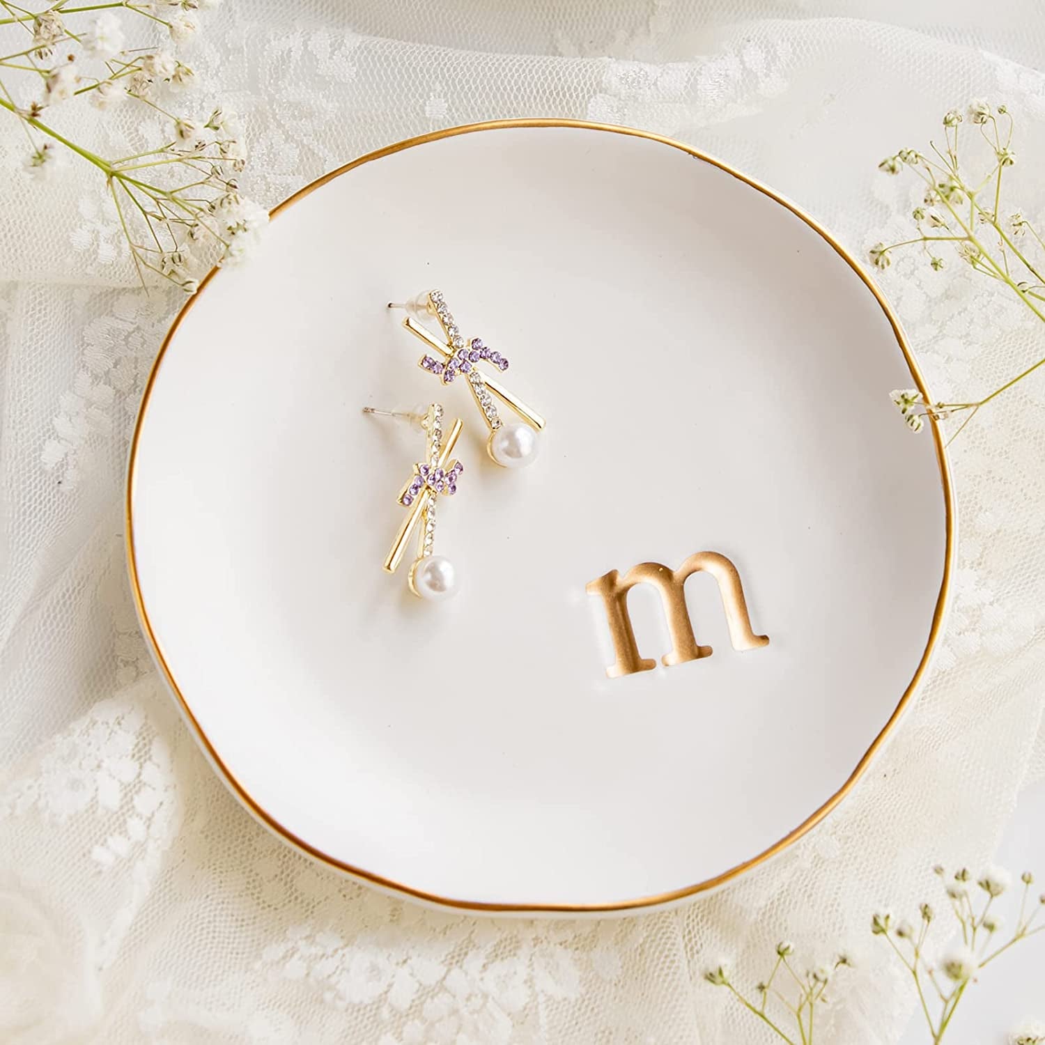- Ceramic Jewelry Tray, Decorative Dish for Rings, Earrings, Necklaces, Bracelets, Keys, Birthday, Mother'S Day, Christmas Gift for Women, 4.7 Inches,