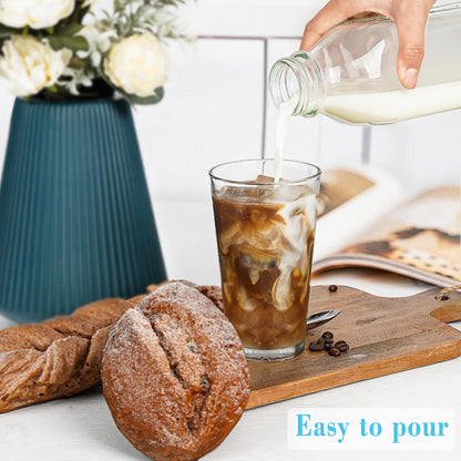 1 Pack Square Liter Milk Jug W Airtight Lid - 100% Airtight Heavy Duty Screw Lid, 32 Oz Juice Container for Fridge W Scale Mark, Reusable Glass Water Bottle for Homemade Smoothie(Extra 1 Lid)