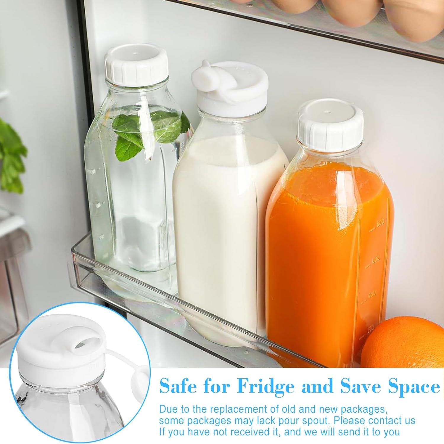 1 Pack Square Liter Milk Jug W Airtight Lid - 100% Airtight Heavy Duty Screw Lid, 32 Oz Juice Container for Fridge W Scale Mark, Reusable Glass Water Bottle for Homemade Smoothie(Extra 1 Lid)