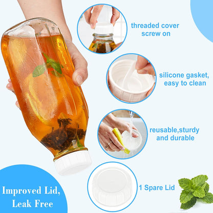 1 Pack Square Liter Milk Jug W Airtight Lid - 100% Airtight Heavy Duty Screw Lid, 32 Oz Juice Container for Fridge W Scale Mark, Reusable Glass Water Bottle for Homemade Smoothie(Extra 1 Lid)