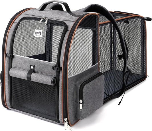 Cat Backpack Carrier Expandable Pet Carrier Backpack for Small Dogs Medium Cats Fit up to 18 Lbs, Dog Backpack Carrier, Foldable Puppy Backpack Carrier for Travel, Hiking, Outdoor Use